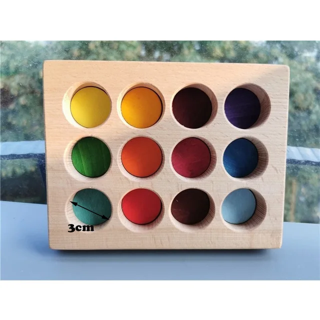 Kids Wooden Toys Color Sorting Wood Balls Rainbow & Pastel Sphere with Tray Unpaint Cup Montessori Peg Dolls and Rings 6
