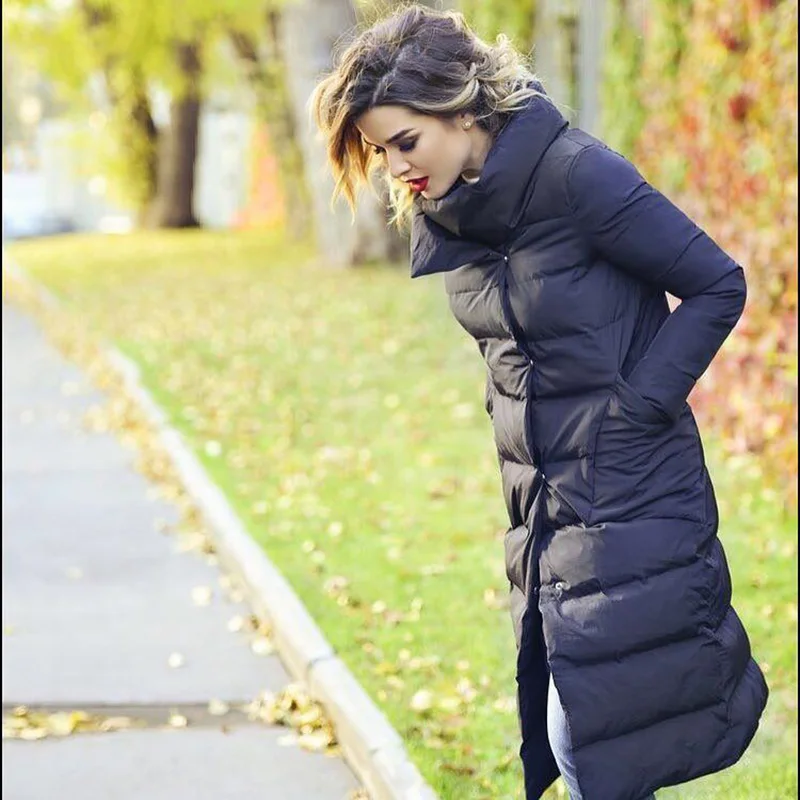 Зимняя длинная куртка женская парка с хлопковой подкладкой элегантная теплая длинная парка с пузырьками женское плотное пальто с воротником-стойкой высшее качество