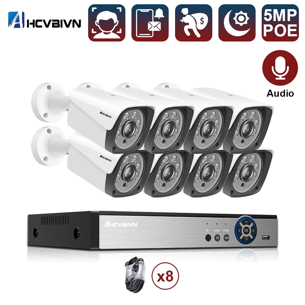 

Face AI H.265 8CH 5MP HD POE NVR Kit CCTV Security System Two Way Audio AI IP Camera Outdoor P2P Video Surveillance Set 2TB HDD