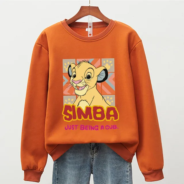 Hot US Anime Simba Hoodies Men Women 90s Aesthetic Streetwear Autumn Winter Warm Fashion The Lion King Sweatshirts Male Felmae Orange Red