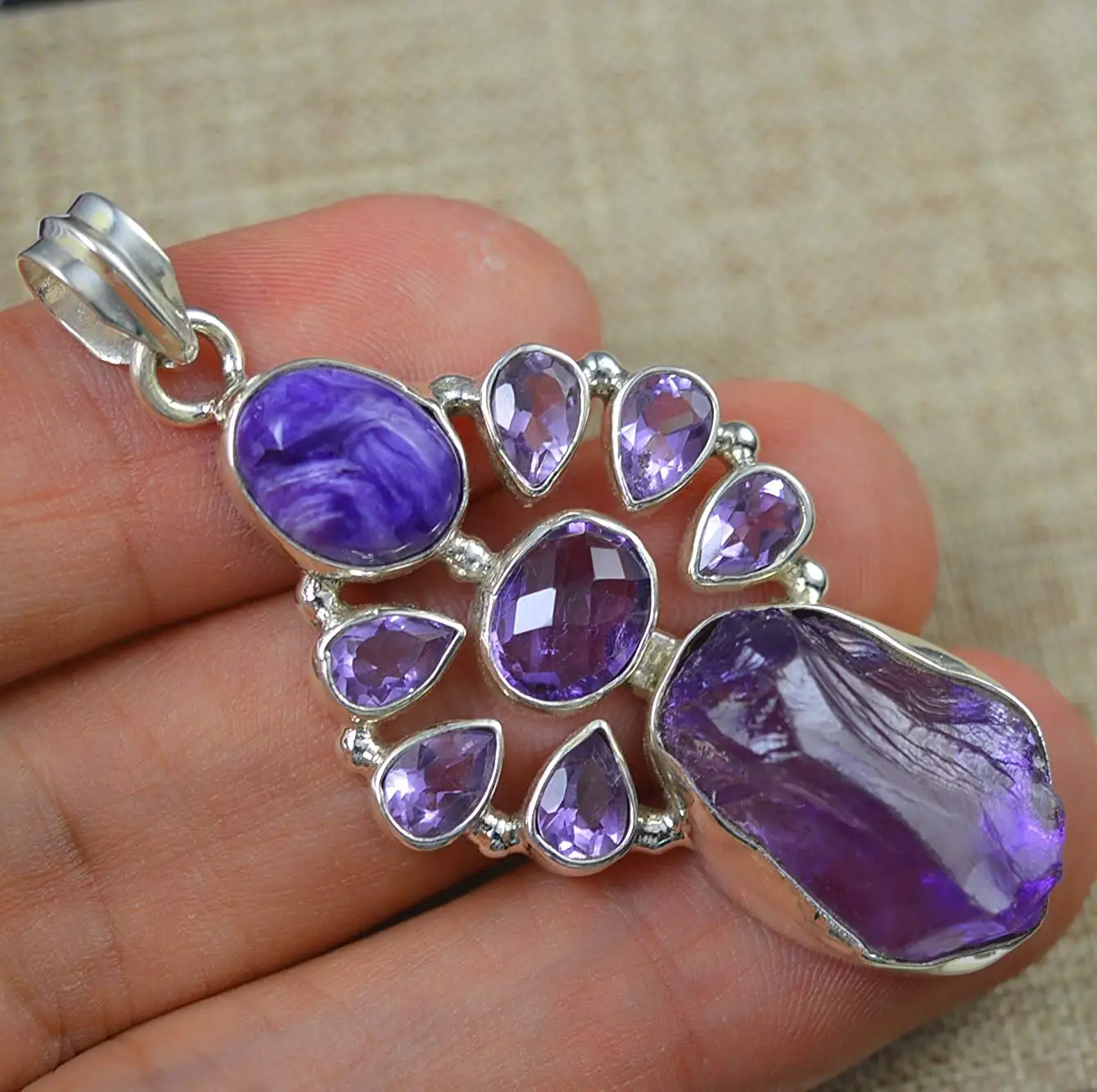 Подлинный Аметист+ подвеска Charoite серебро 925 пробы, 54,4 мм, 2SP0627