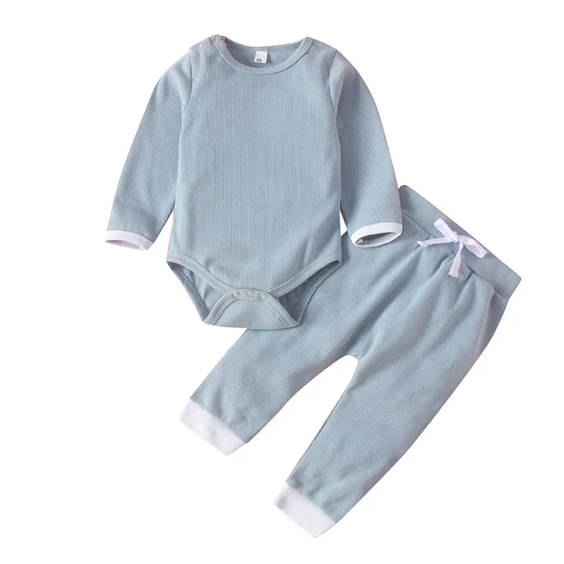 2PCS Newborn Baby Boy Girl Outfits Spring Autumn Long Sleeve Knit Romper+Long Pants Set 0-18M | Детская одежда и обувь
