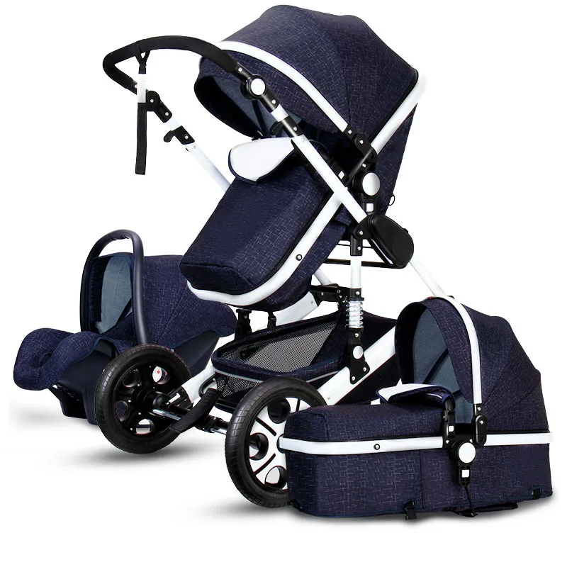 Красивый пейзаж для детей коляска 3 в 1 Горячая мама детская коляска роскошные путешествия детская коляска корзина детское автомобильное сиденье и коляска - Color: Denim Blue