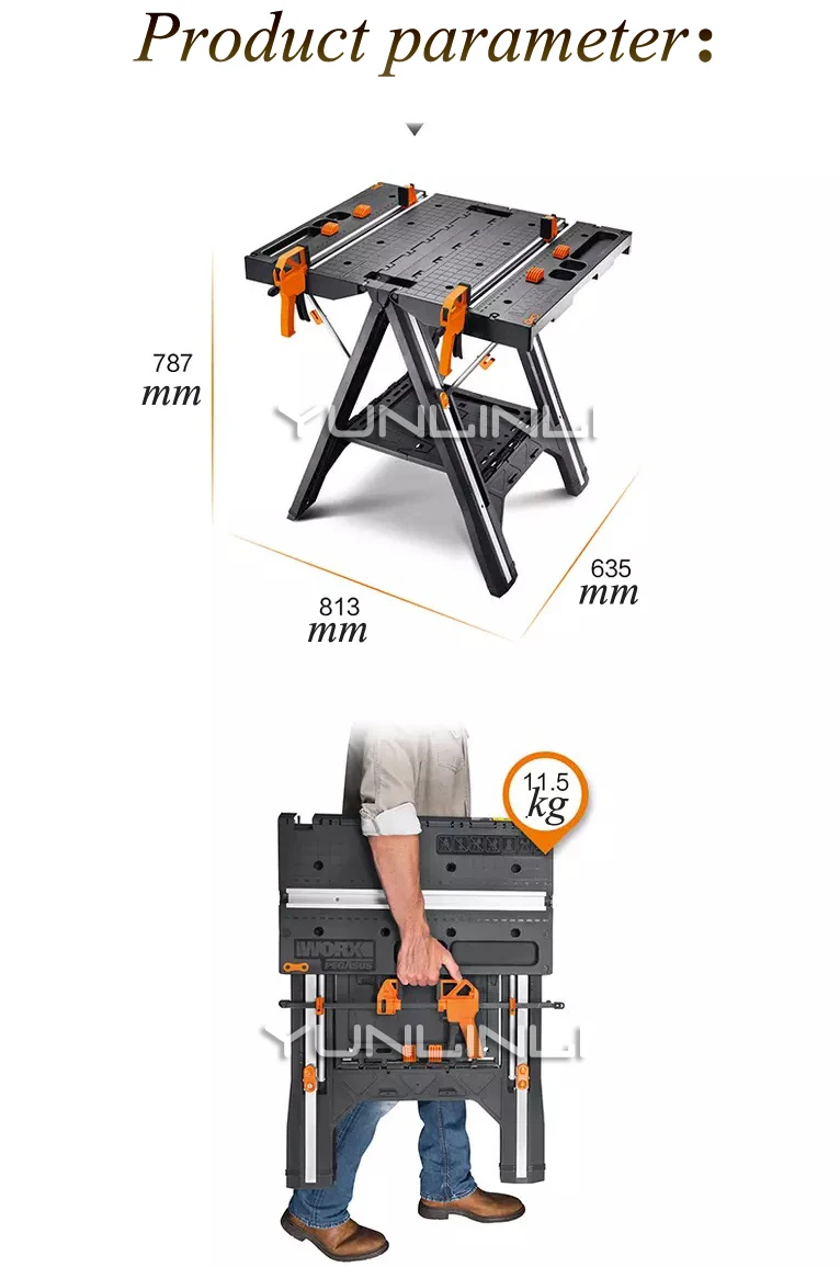 Folding Woodworking Saw Table with Quick Clamps Holding Pegs Carpentry Console Mobile Portable Woodworking Benches WX051