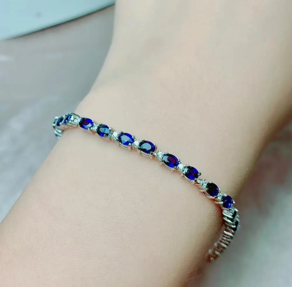 Sapphire bracelet Очаровательный красный рубин голубой Сапфировый Браслет для женщин с серебряными ювелирными изделиями листок клевера вечерние юбилей подарок стиль Лидер продаж - Цвет камня: Sapphire bracelet