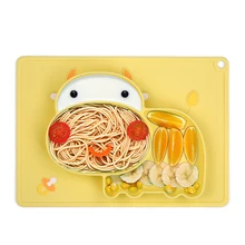 Цельный силиконовый коврик-салфетка в форме бегемота из мультфильма, термостойкий Коврик для детского питания с 3 отделениями для детей