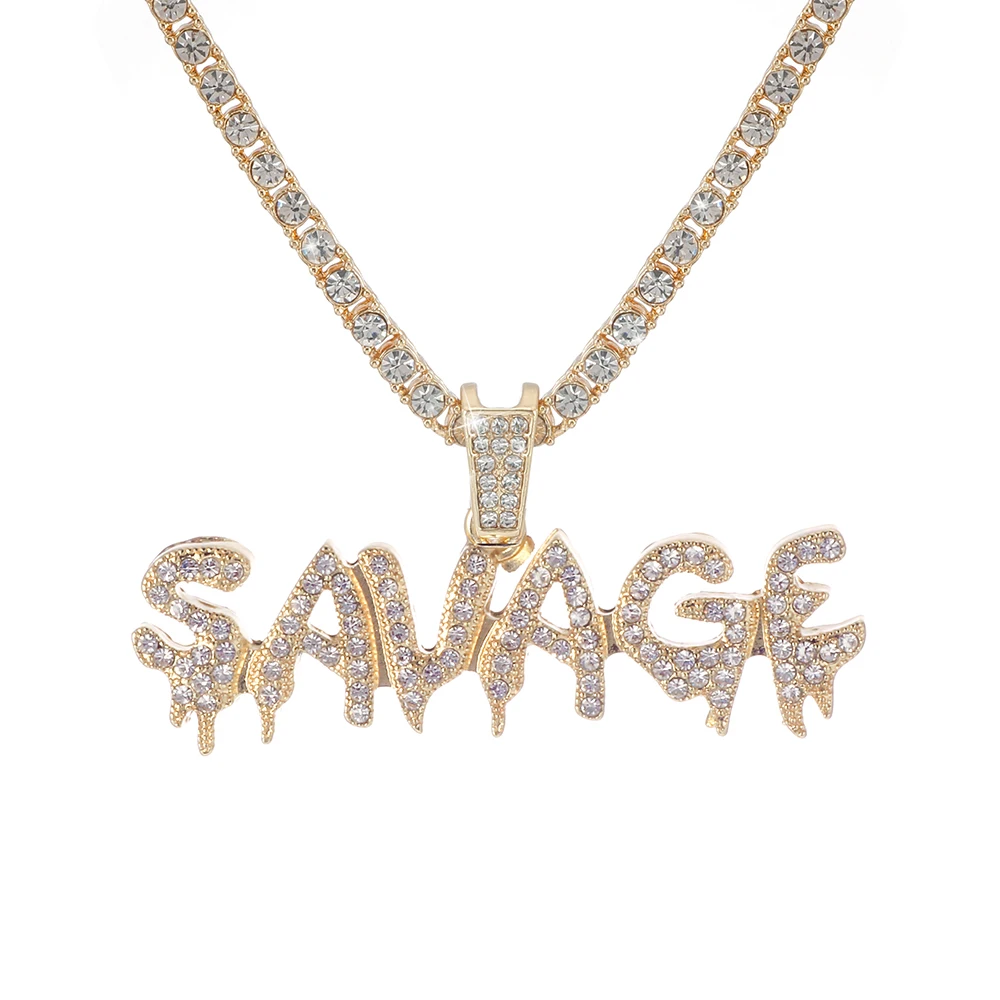 Bling Savage ожерелье с надписью и кулоном блестящая цепочка со льдом теннисной