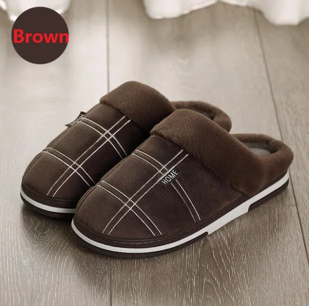 brown Новинка года; женские тапочки; зимние домашние тапочки из флока с плюшевой подкладкой; теплая Домашняя обувь; нескользящие тапочки; обувь на меху для влюбленных - Цвет: brown