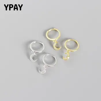 

YPAY 100% Pure 925 Sterling Silver Hoop Earrings INS Exquisite Moon Pendant Earring for Women Jewelry Christmas Gifts YME564