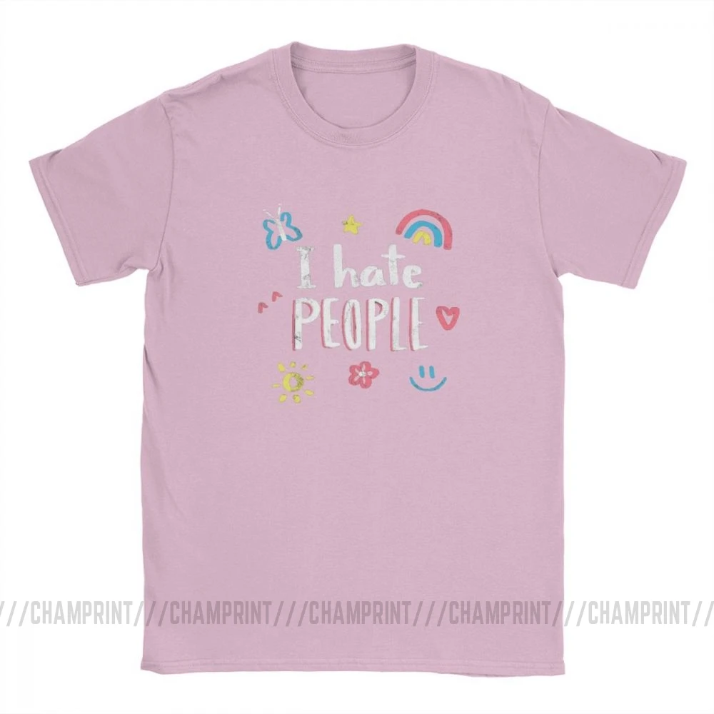 Футболки с надписью «I Hate People Humor» для мужчин, топы с изображением улыбки радуги, цветов и бабочек, одежда с коротким рукавом, футболки из хлопка с графическим принтом - Цвет: Розовый