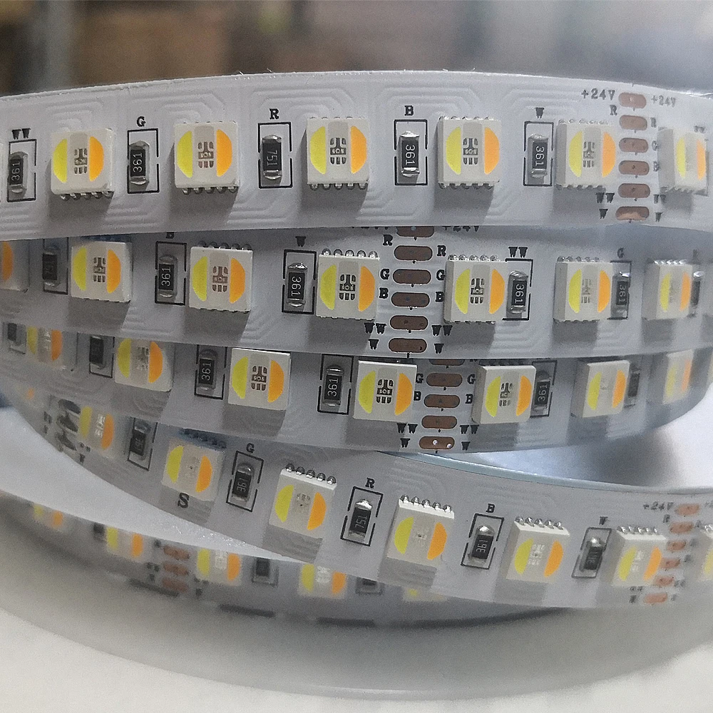 

96 LEDs/m 5 color in 1 LED Chip 12MM PCB RGB CCT LED Strip 5050 DC24V Flexible Light RGB+White+Warm White 5m/lot