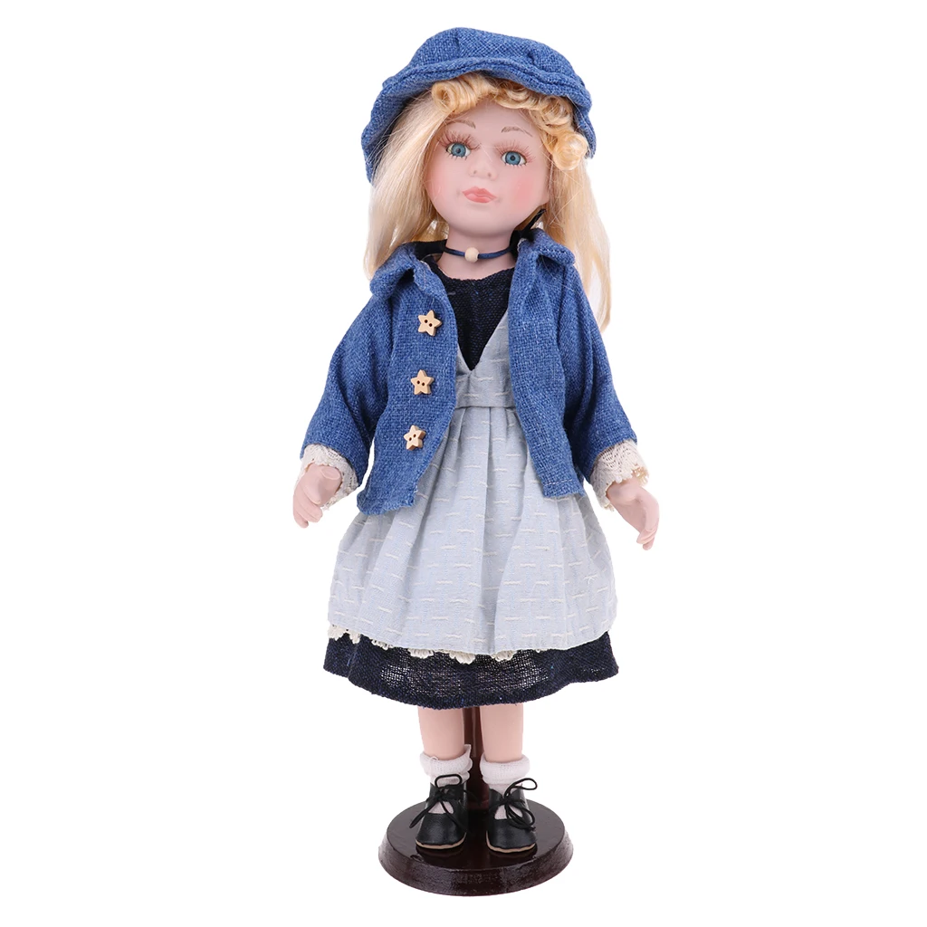 40cm Porcelain Doll Victorian Lady in Dress Gown People Figure Vintage Dollhouse Miniature