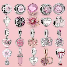 925 Sterling Silver Pendant Pink Heart Flower Balloon Infinity Love Charm DIY Bead Fit Original Pandora Bracelet Women Jewelry
