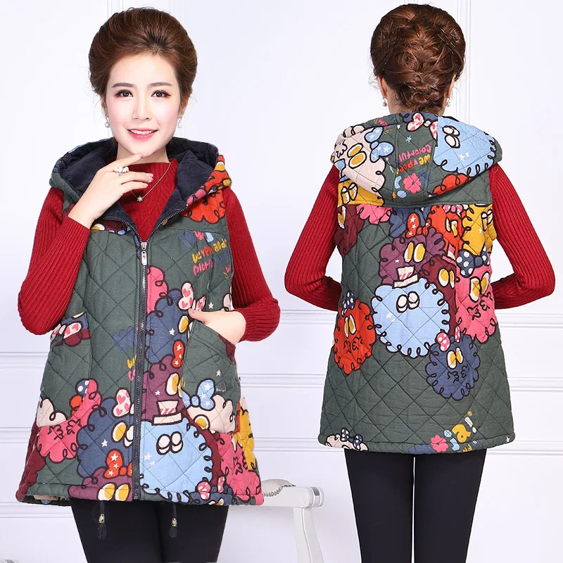 

Middle-aged Waistcoat Women's Spring And Autumn Loose And Plus-sized Thick Quilted Vest Short Waistcoat Flower Waistcoat