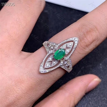 

Women's new ring natural emerald ring 925 silver simple design fresh and lovely style