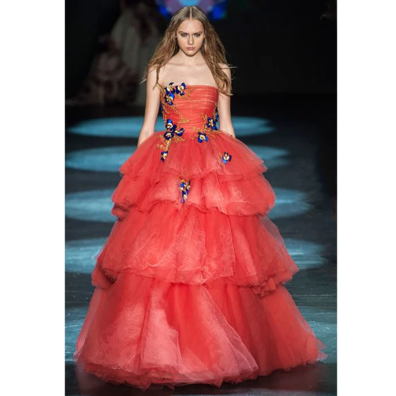 

Verngo A Line Evening Dress Red Elegant Lace Appliques Tulle Formal dress long Boho Prom Party Gowns Suknie Wieczorowe