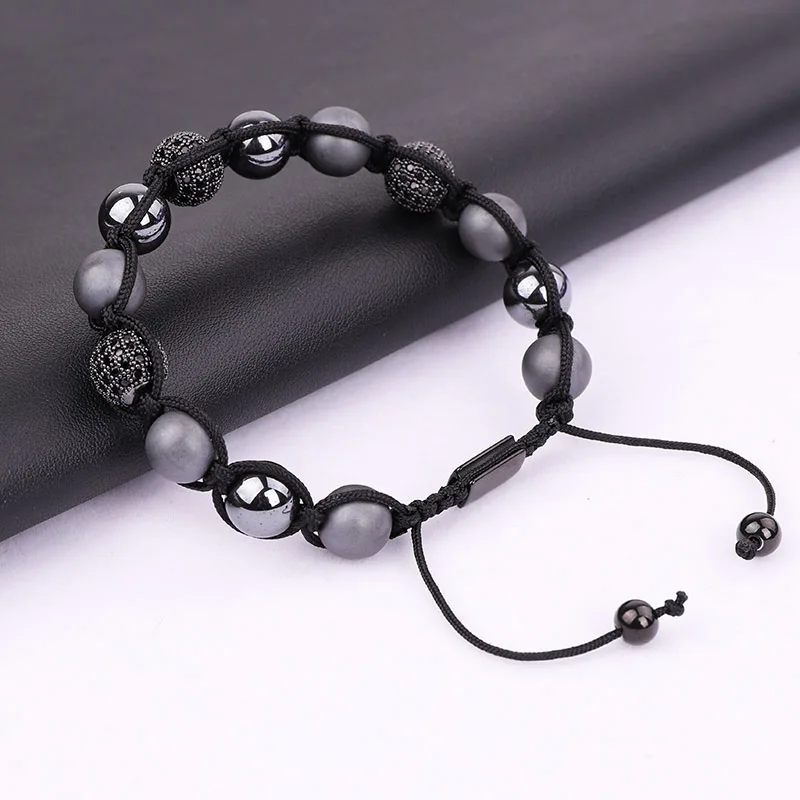 New Design Fashion Men Jewelry Bracelet Hematite Beads CZ Micro Ball Macrame Beaded Adjustable Bracelet Men - Image 2