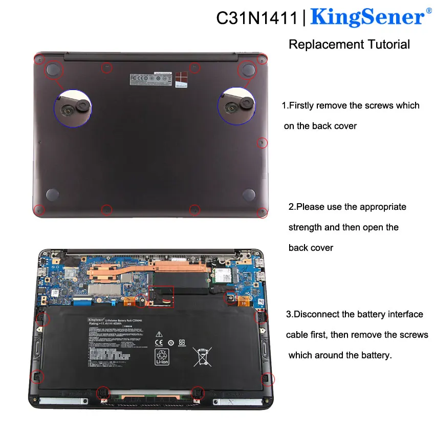 Bateria do Portátil Asus Zenbook U305 U305f U305fa U305ca Ux305ca Ux305ca Ux305f Série Ux305fa 11.4v 45wh Kingsener-c31n1411 - Imagem 5