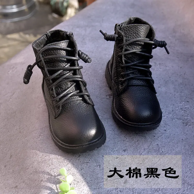 Add cotton Кожаные Ботинки martin из воловьей кожи в Корейском стиле; зимние модели для девочек; хлопковые ботинки для мальчиков; детская обувь; ботинки - Цвет: Add cotton