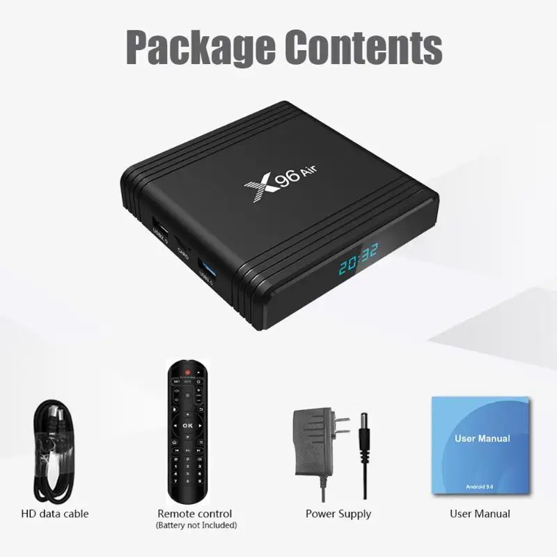 ТВ приставка Smart tv приставка X96 Air Android 9,0 2G+ 16G 4G+ 3 2G 4G+ 64G S905X3 четырехъядерный BT 2,4G/5G WiFi 8K ТВ приставка US EU UK AU Plug