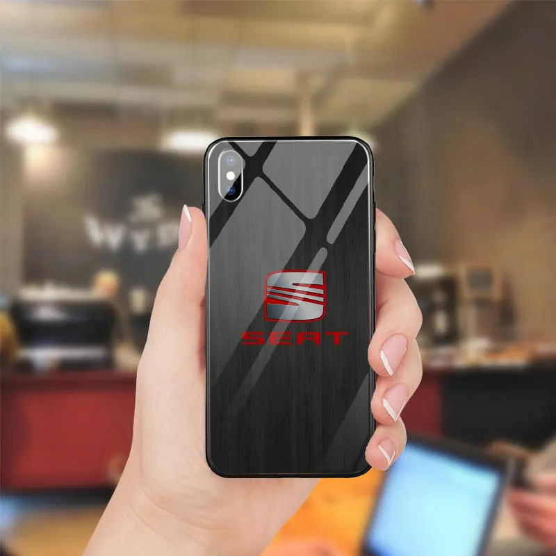 Лидер продаж, Модный чехол с логотипом на сиденье автомобиля, чехол для iPhone 5 5S se, 6, 6 S, 7, 8 Plus, X, XR, XS Max, чехол из поликарбоната, ТПУ, закаленное стекло, чехлы для телефонов, задняя крышка