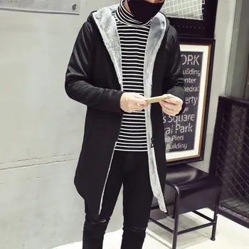 

Men Winter Long Coat Warm Velvet Jackets 2018 Casual Slim Elegant Plus Size 3XL Overcoat Hooded Windbreak Zipper Mont Erkek