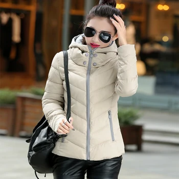 

Quilted Winter Elegant Solid Zippered Long Sleeve Trench Ultra Light Warm Coat Short Lined Autumn Women Down Jacket Hooded