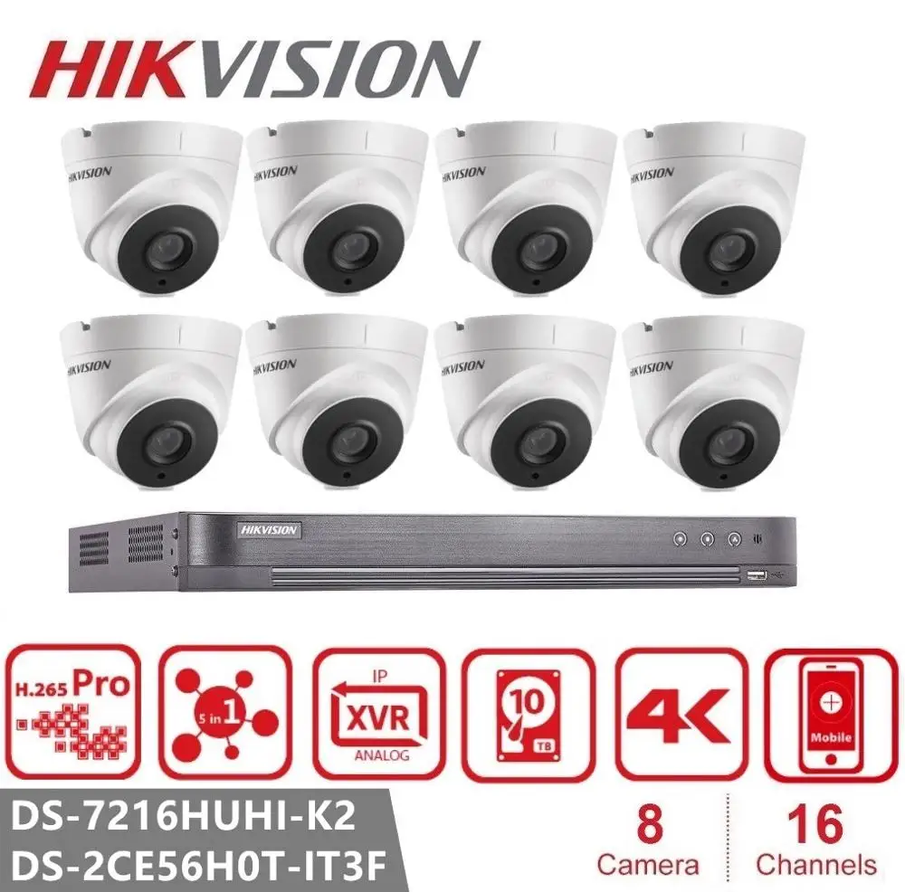 Hikvision 16CH 5MP HD POE DVR комплект CCTV система безопасности наружный P2P видеонаблюдения DS