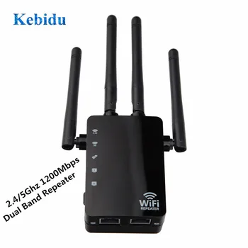 

KEBIDU 2.4/5Ghz Dual Band Repeater Signal Booster 1200Mbps Wireless WiFi Range Extender with 4 Ethernet Antennas Wi-Fi Routers