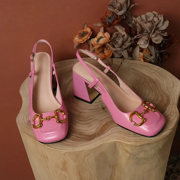 The New Summer Edition Of 2021 Women's Pure Color High-Heeled Shoes With Horseback Buckle Casual Fashion And All-Match Women's s