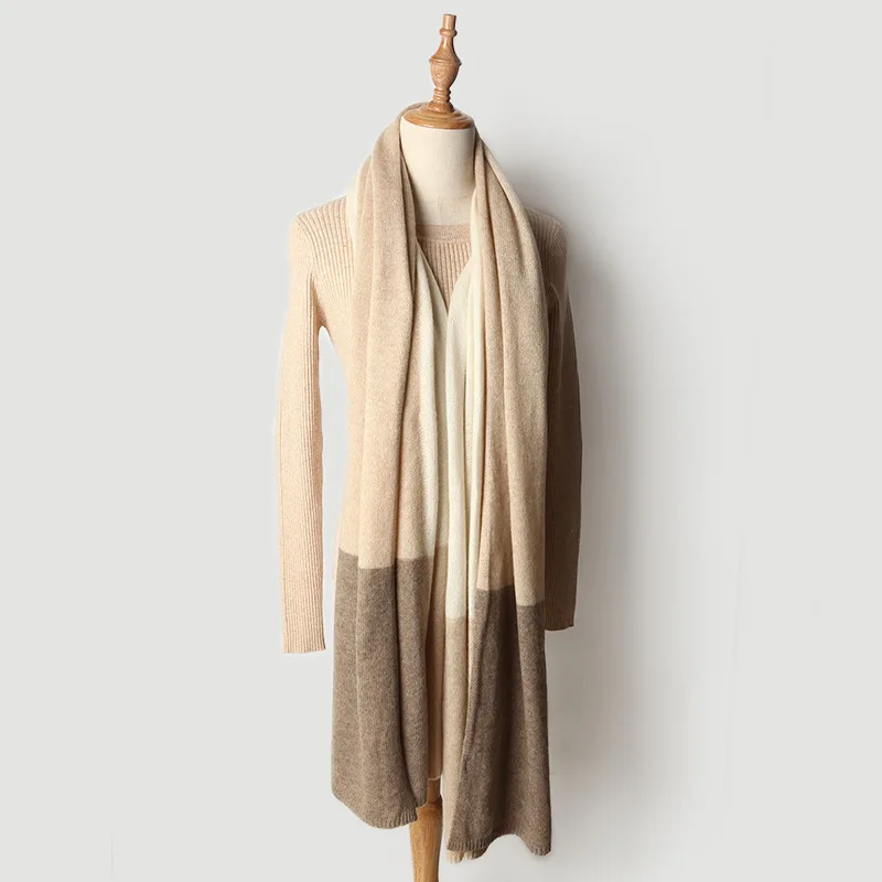 Natural Cashmere Scarf Luxury Winter Warm Scarf Women Thicken Long Scarves Female Cashmere Wrap Pashmina Plaid Scarf - Цвет: Camel Coffee