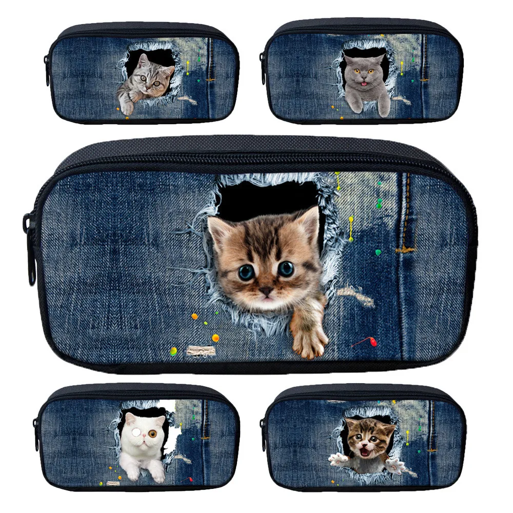 3D принт животных студенческий школьный пенал сумка для ручки милый забавный кот офисная подставка для ручек