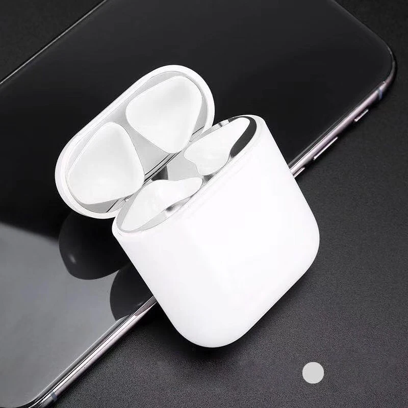 Для Apple AirPods металлическая Пылезащитная наклейка для AirPods 2 ультратонкий аксессуар защитная наклейка Пылезащитная защита кожи - Цвет: Silver