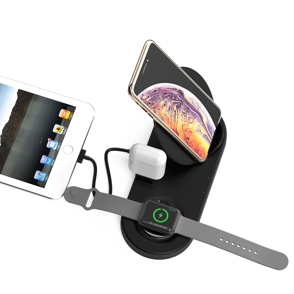 Беспроводное зарядное устройство Qi для iPhone 11 pro Xs Max Smasung S8 S9, подставка для телефона, Подставка для зарядки Apple Watch 4, 3, 2, 1, для Airpods