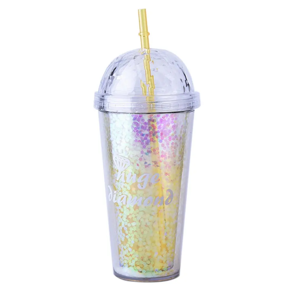 

Creative Straw Cup Cream Straw Flash Double-layer Cup Cylindrical Shape Transparent Home Cafe Exquisite