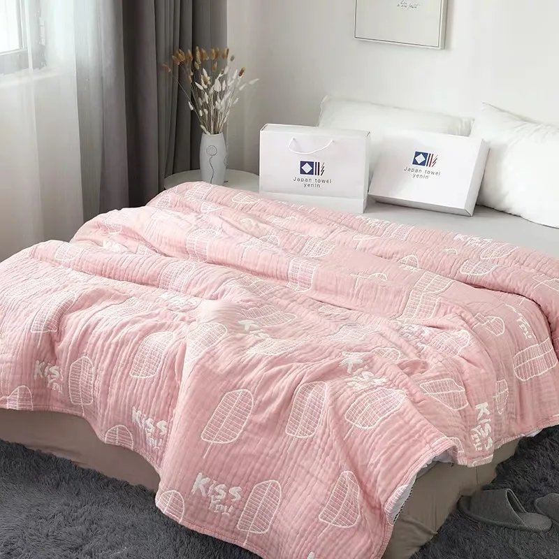 06 6 Layers Crinkle Cotton Gauze blanket Cotton yarn dyed gray pink 150x200 cm or 200x230cm summer blanket 1 piece for sample - Цвет: 06