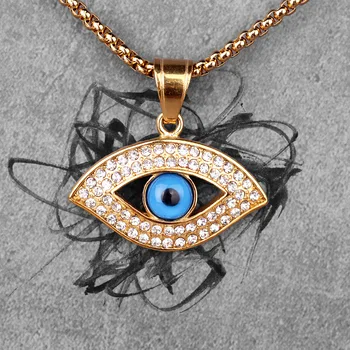 

Gold Horus Eye Long Men Necklace Pendant Chain Punk Hip Hop for Boyfriend Male Stainless Steel Jewelry Creativity Gift Wholesale