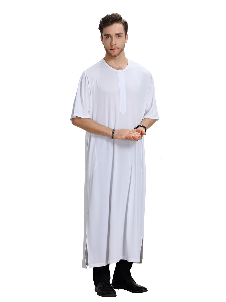 Мусульманская мужская одежда abaya Robe мусульманский juba thebe короткий рукав свободная рубашка платье jilbaba Moslem Ближний Восток Кафтан Дубай Арабский