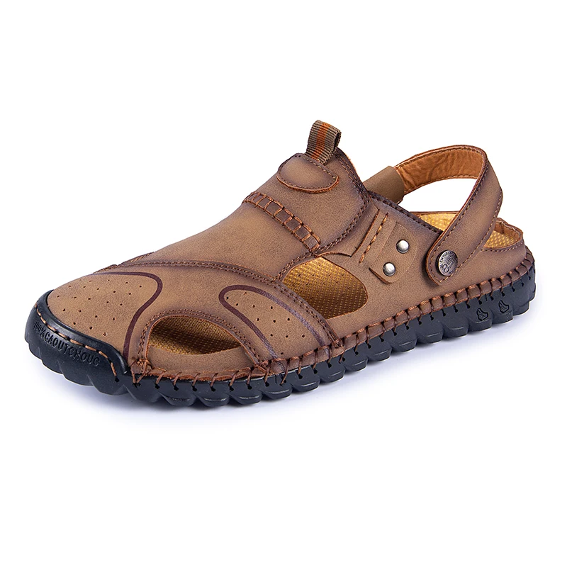 New Summer Men's Sandals Leather Breathable Soft Men's Beach Sandals Slides Handmade Sandals Roman Platform Outdoor Slippers Hot