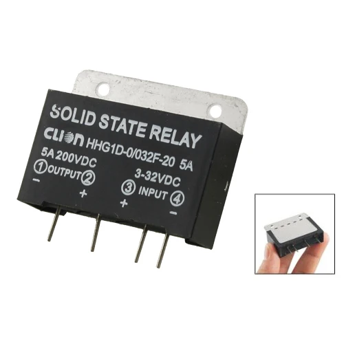 Теплоотвод вход 3-32 В DC Выход 5A 200 В DC PCB крепление SSR твердотельное реле