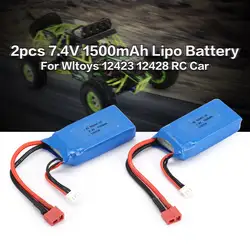 Горячие 2pcs 7,4 V 1500mAh 25C 2S Lipo батарея T Plug перезаряжаемая часть для Wltoys 12423 12428 радиоуправляемые машины самолеты Дрон вертолет модель