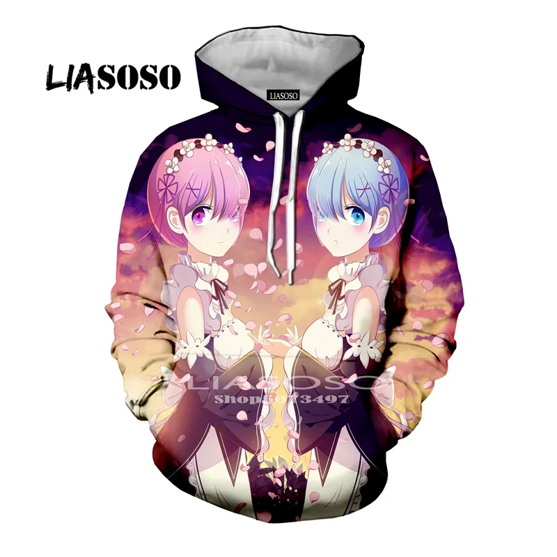 13 LIASOSO, унисекс, Модный повседневный пуловер, толстовка, аниме, 3D принт, Re: zero, Твин, горничная Рам Рем, 3D принт, Harajuku, толстовка с капюшоном - Цвет: 13