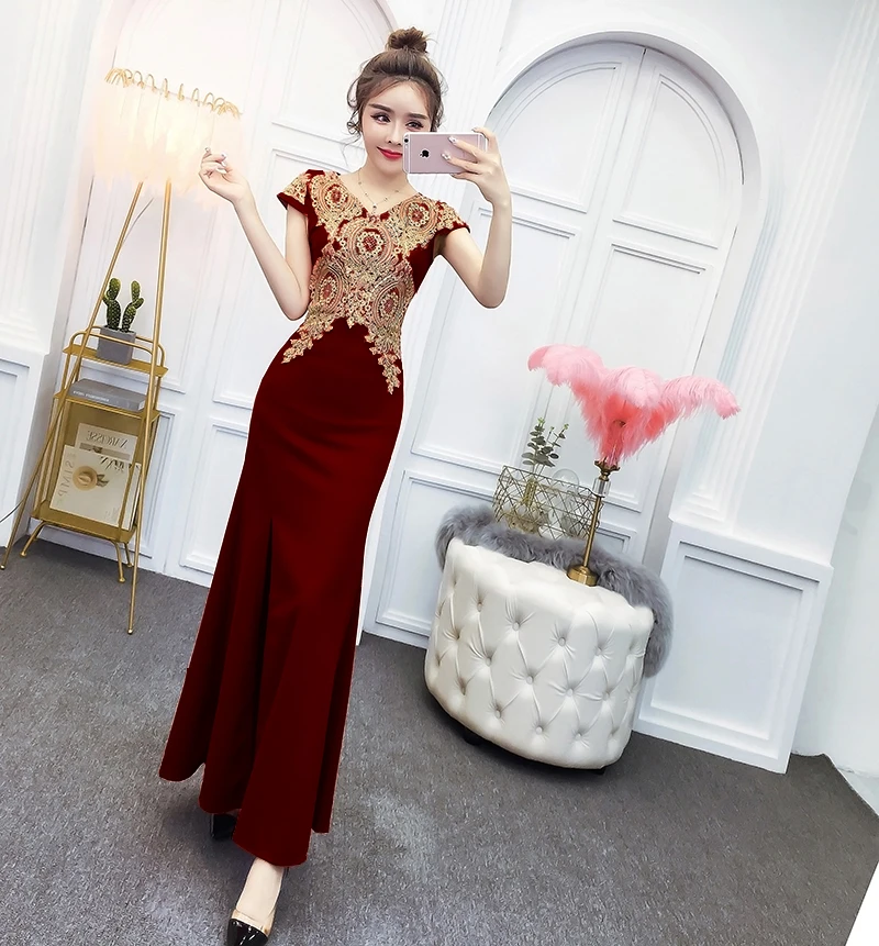 wine red Красные платья подружек невесты Русалка Элегантный Гость Свадебная вечеринка vestido de festa Longo Королевский синий Длина до пола черное сексуальное платье для выпускного вечера - Цвет: wine red