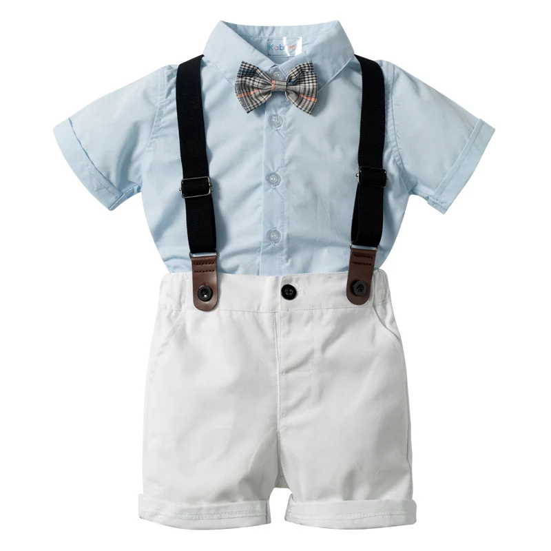 

Одежда для маленьких мальчиков, летние джентльменские костюмы на день рождения, женское платье для новорожденных, мягкий хлопок, однотонный Rmper + брюки с поясом, комплект для малышей