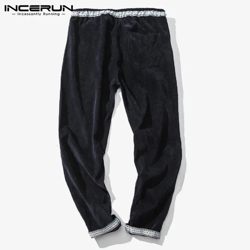 INCERUN, модные мужские повседневные вельветовые штаны с эластичной резинкой на талии, этнические штаны для бега, мужские уличные брюки с карманами