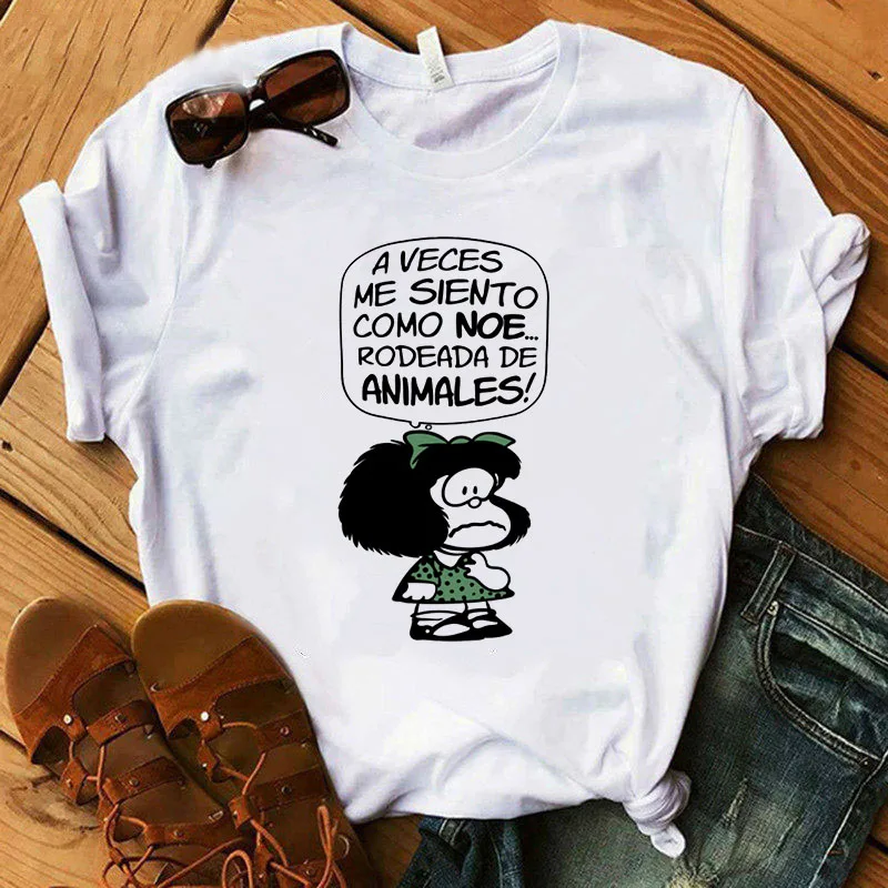 Female T-shirt cartoon PAZ Mafalda or QUIERO Cafe printed female graphic T-shirt Harajuku funny T-shirt female tops Tee funny t shirts Tees