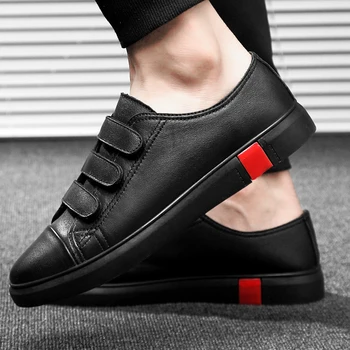 

Leather Casual Shoes Men Light Breathable Hook&loop Flats Male Comfortable Fashion Non-slip Comfortable Leisure Shoes for Men