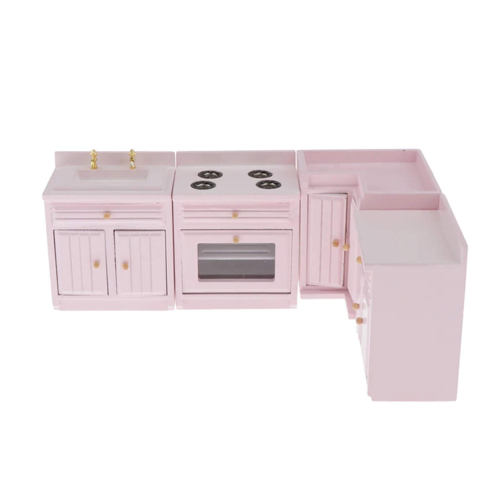 Dollhouse Kitchen Decoration Accessories - 1 12 Dolls House Stove Sink Cabinet Model Set