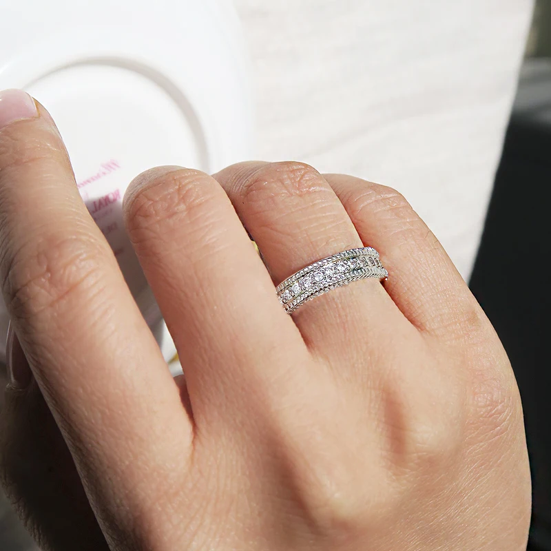 Двойное Яркое классическое кольцо на палец для женщин AAA+ кубический цирконий подарок для девочек модное ювелирное изделие R544