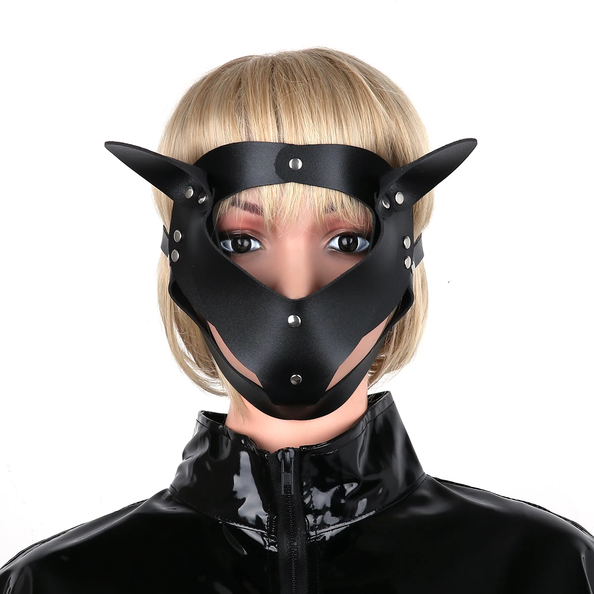 Для женщин кошачьи намордники из искусственной кожи с заклепками регулируемые Маскарад ручной работы кошачий маска на пол-лица повязка на глаза, маска для сна для Хэллоуина Косплэй костюм